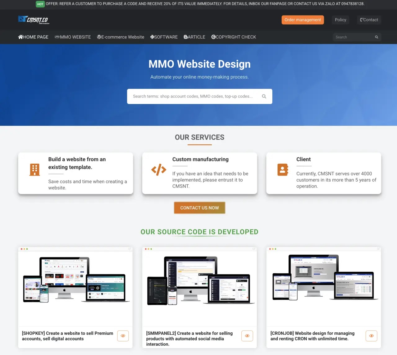 Το πρωτοσέλιδο του CMSNT[.]co, μια εταιρεία με έδρα το Βιετνάμ που πουλά πρότυπα ιστότοπων (Πηγή - Okta) 